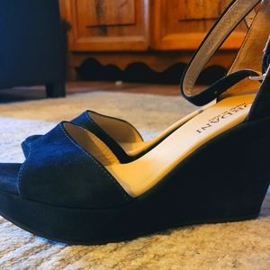 Navy suede wedges